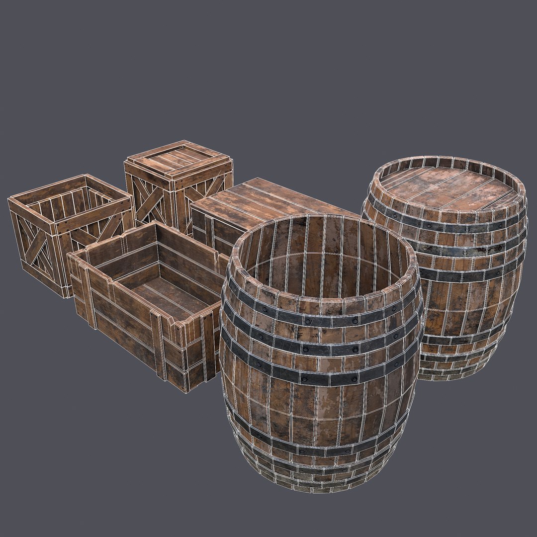 3D model Crates and Barrels - TurboSquid 1733357