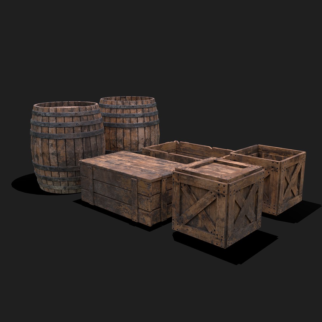 3D Model Crates And Barrels - TurboSquid 1733357