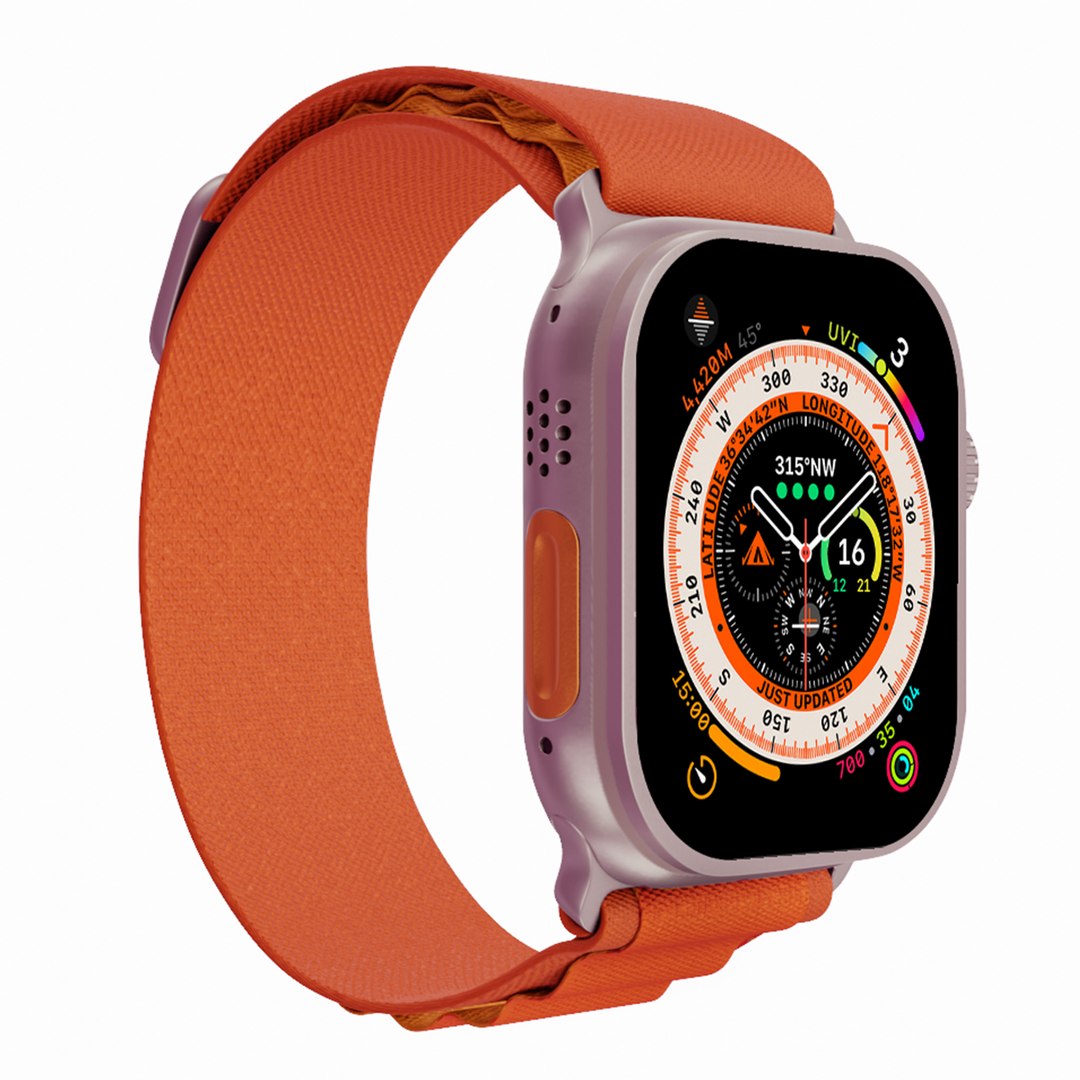 3D Apple Watch Ultra Titanium Case With Orange Alpine Loop TurboSquid