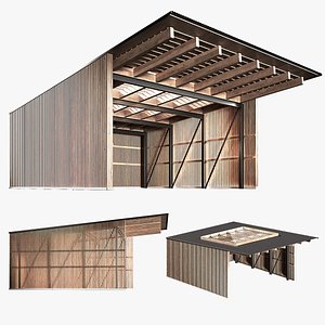 3D Lounge building Wooden veranda Covered terrace model