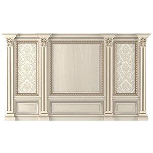 Wall wood boiserie paneling with Wallpaper 3D model