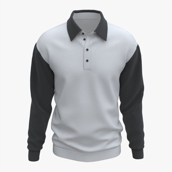 3D model Long Sleeve Polo Shirt for Men Mockup 03 Black White