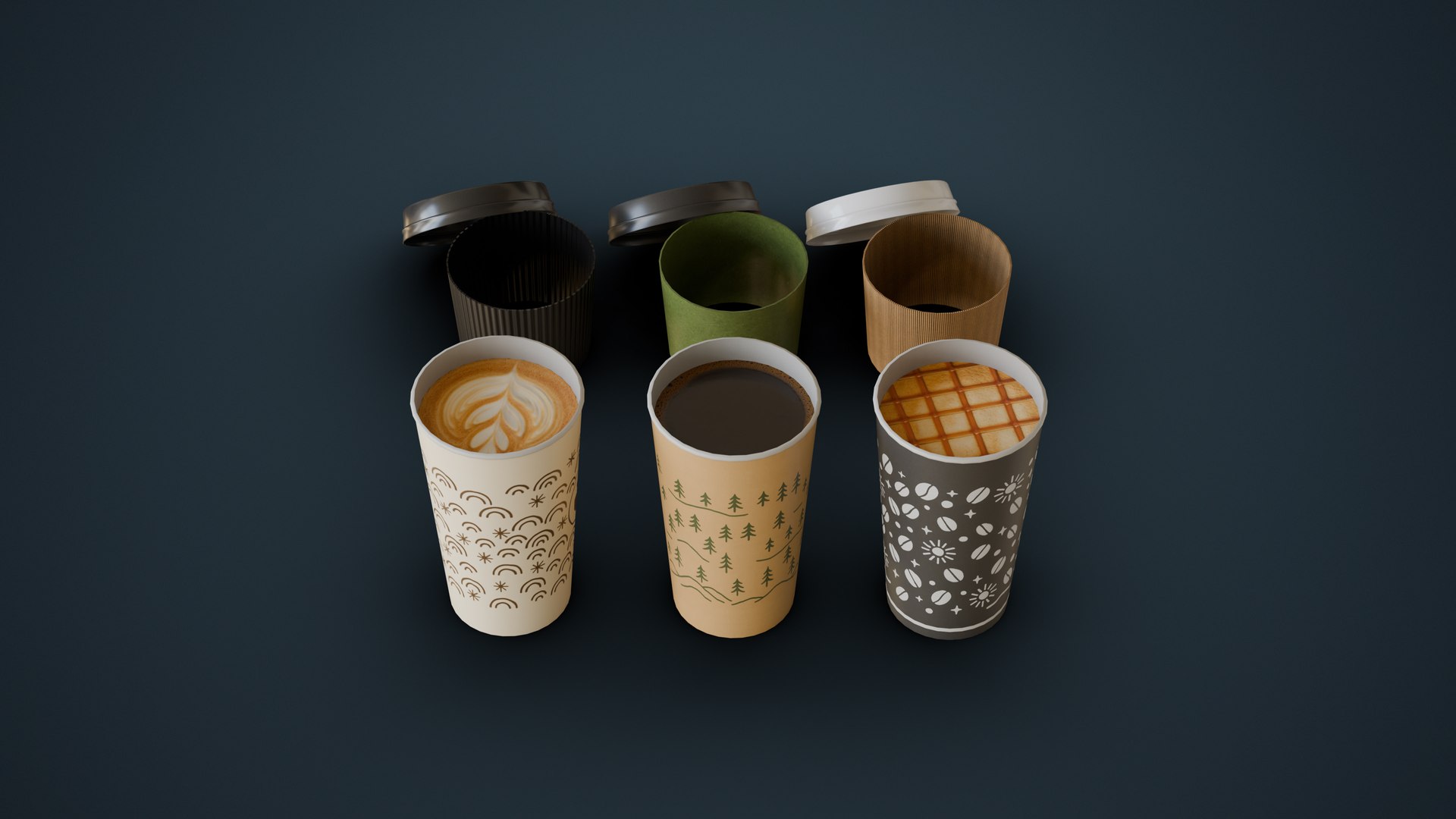 3D Lattes and Coffee https://p.turbosquid.com/ts-thumb/CG/xWjn01/f5/render_0005/jpg/1756937912/1920x1080/fit_q87/885e4dcca25f624cbab25a7618e5b7333c5464b8/render_0005.jpg