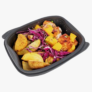 Poke bowl lunch box with cabbage chicken potatoes