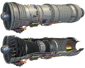 Afterburning Turbofan Interior with Cutaway