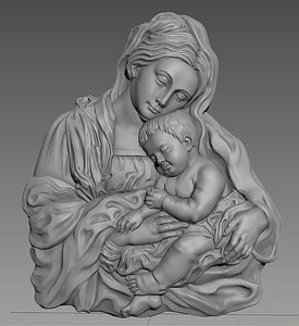 Virgin Mary and Baby Jesus 3D Highly Detailed Bas Relief 3D Printing Model