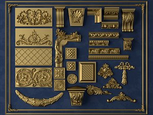 3D Classic Golden Carved Ornaments Set