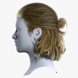 Realistic Loose Half Bun Bob Cut - Game Ready Hair Cards 3D model