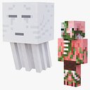 Personnages du Nether de Minecraft : Pigman et Ghast, modélisés en 3D 4K PBR