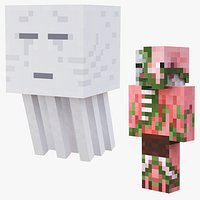Minecraft Nether Characters Pigman and Ghast Rigged 3D 4K PBR