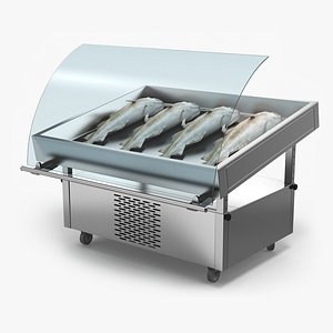3D Cod Fish in Refrigerated Display Case on Counter model