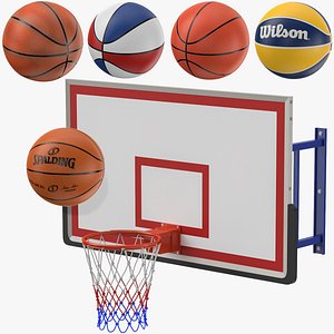 3D model Wall Basketball Hoop and Balls Collection