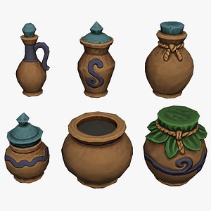 Stylized Fantasy RPG Jars Pots Jugs Containers model