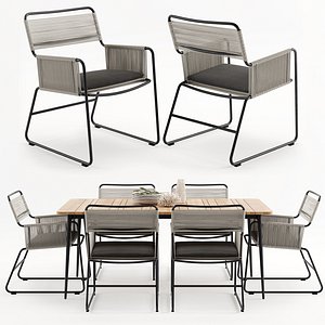 3D model milan outdoor carver table chairs