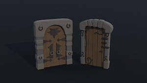 Low-poly Cartoon dungeon door Polygonal Style