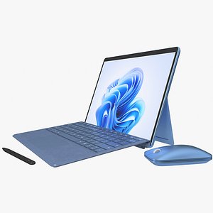 Microsoft Surface Pro 9 with Signature Type Covers Mobile Mouse Pen Sapphire Rigged Animated
