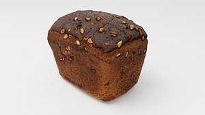 3D model Black bread with sunflower seeds