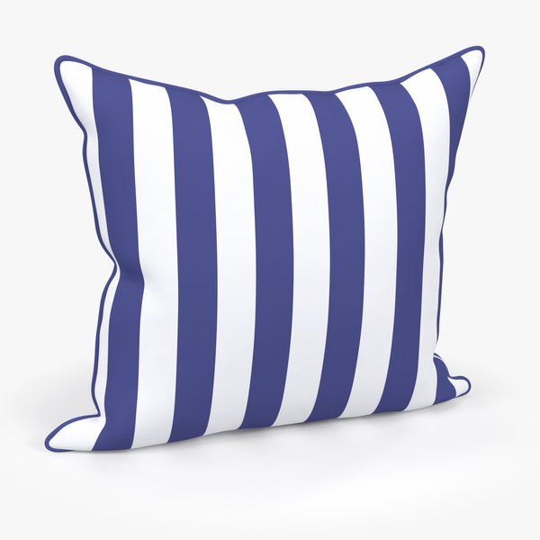 3D Blue White Striped Pillow model