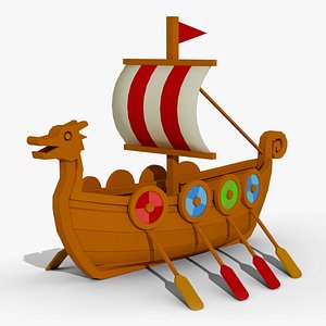 3D Low Poly Viking Longship Game Ready Stylized 3D Model model