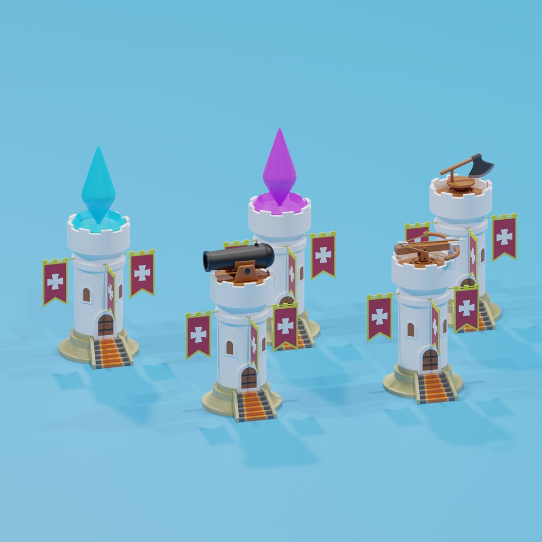 3D Model Cartoon Tower Defense Towers Collection - TurboSquid 2065893