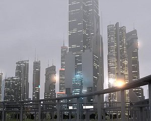3D model freeway city sky buildings