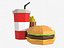 Комбинированный пищевой картофель и газировка Low-Poly Burger Low-poly