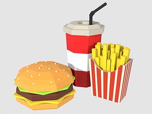 burger combo potatoes soda model