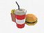 Комбинированный пищевой картофель и газировка Low-Poly Burger Low-poly