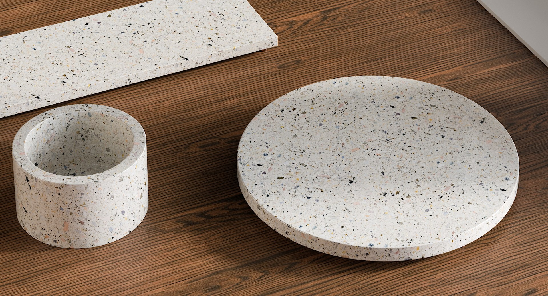 realistic terrazzo serving pieces 3D model https://p.turbosquid.com/ts-thumb/CL/Uj1qtH/EIzD2I1L/_view02/jpg/1572435595/1920x1080/fit_q87/712f2716cc9c9168fb88083dde6f394998466c64/_view02.jpg