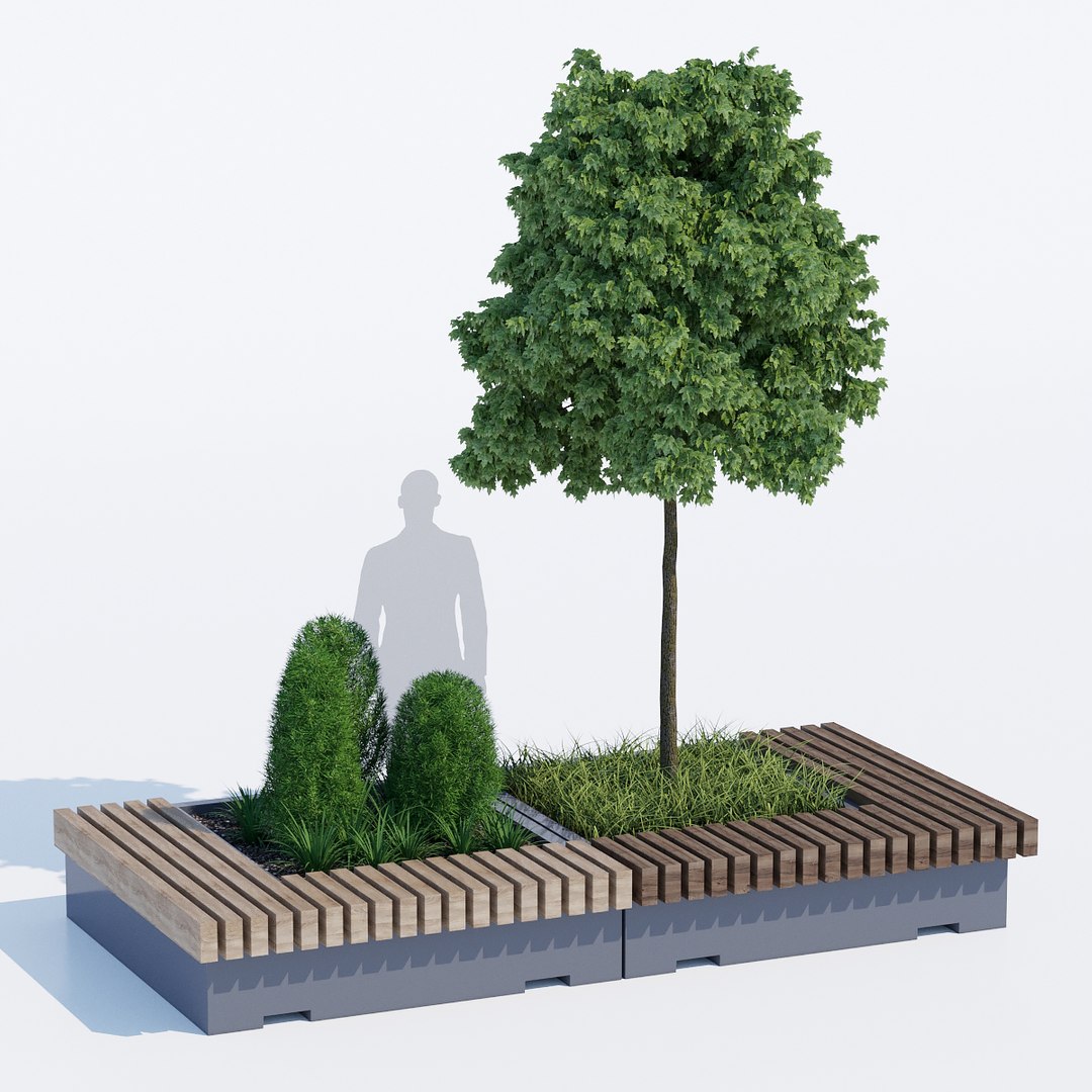 3D big green benches tree - TurboSquid 1407737