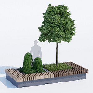 3D big green benches tree