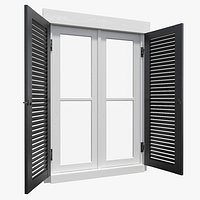 Double Casement Window with Exterior Shutters