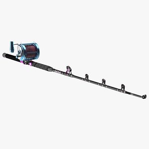 Telescopic Fishing Rod and Reel Rigged 3D model