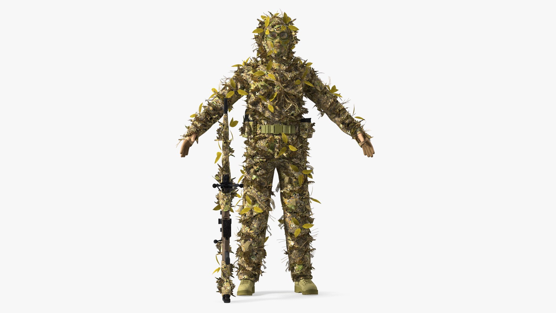 Sniper in Ghillie Suit T-pose 3D model preview