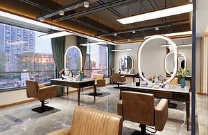 High-Detail Hair Salon Interior - Parquet Floor  Large Mirror ArchViz Ready 3D model