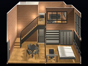 3D Apartment room in section cut 25-67 model