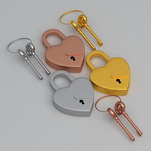 3D Vintage Love Heart PADLOCK With SKELETON Keys Collection