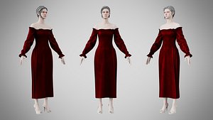 3D Dress 13 Burgundy Velvet