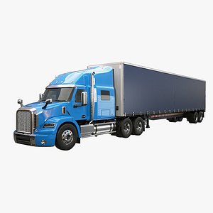 Generic Semi Truck Sleeper Cab with Curtain Trailer