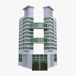 Modern H-Shape Corporate Building Architecture 3D Model