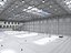 Modello 3D di un'ampia arena polisportiva al coperto con campo da basket.
