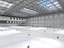 Modello 3D di un'ampia arena polisportiva al coperto con campo da basket.