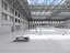 Modello 3D di un'ampia arena polisportiva al coperto con campo da basket.