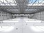 Modello 3D di un'ampia arena polisportiva al coperto con campo da basket.