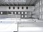 Modello 3D di un'ampia arena polisportiva al coperto con campo da basket.