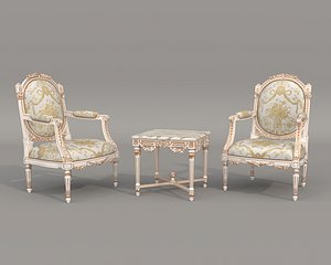 3D Classic European Style Coffee Table and Armchair 26 model