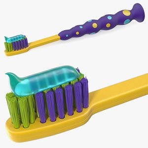 3D Children Toothbrush with Toothpaste model