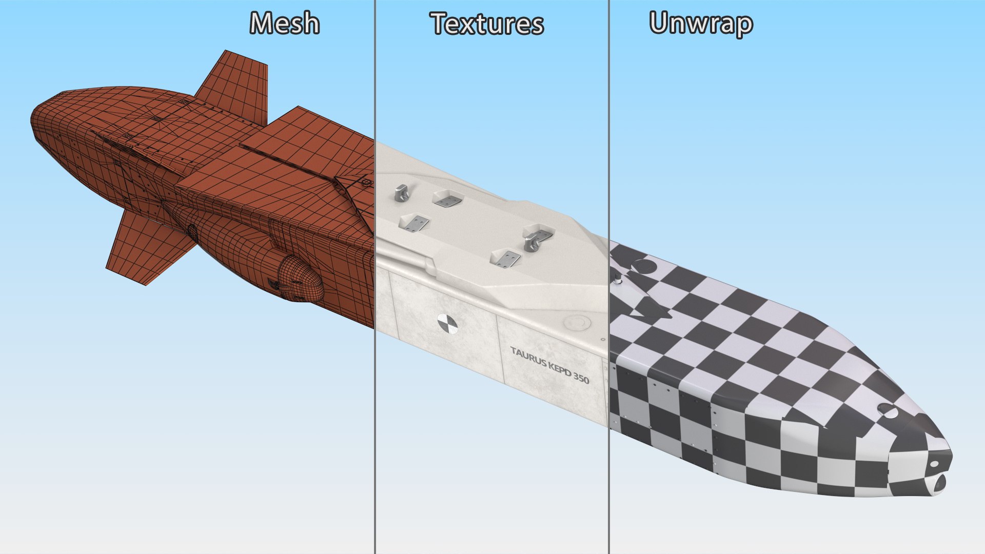3D Germany Taurus Cruise Missile model https://p.turbosquid.com/ts-thumb/CN/hzmrZ7/xm/germanytauruscruisemissilemb3dmodel018/jpg/1708118619/1920x1080/fit_q87/ebeda1319789f4334a37f520a4c3bf4c426b85c4/germanytauruscruisemissilemb3dmodel018.jpg