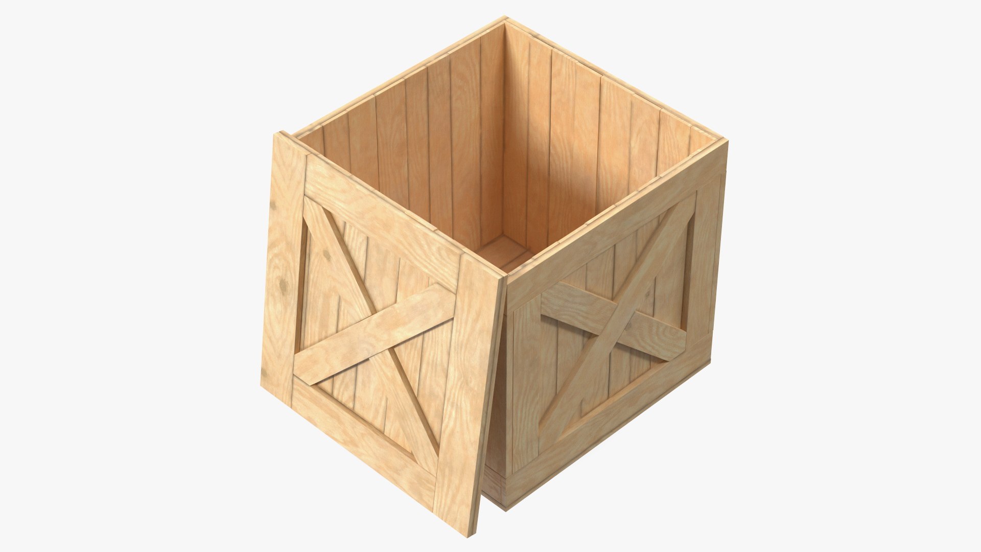 Wooden Shipping Box with Lid 3D model preview