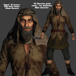 3D REALISTIC MALE CHARACTER - MEDIEVAL BEARDED OLD MAN 01 model